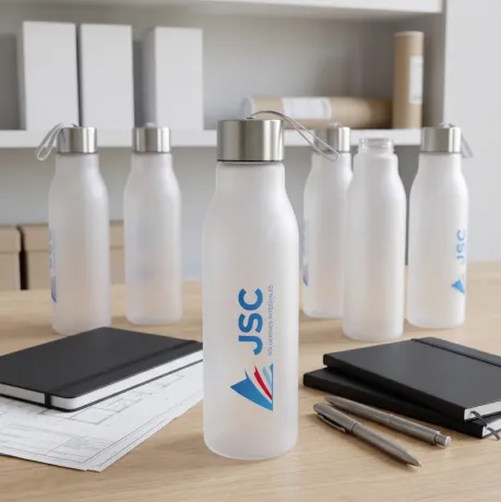 Botella plástica esmerilada con logo