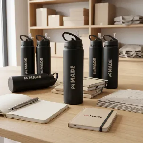 Kit de productos personalizados con logo. Cliente: Made