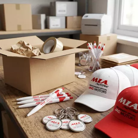 Kit de productos personalizados. Cliente: Mia Motors