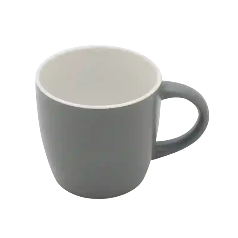 Taza de ceramica gris con packaging