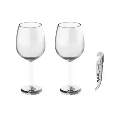 Set de vino 2 copas y destapador en estuche