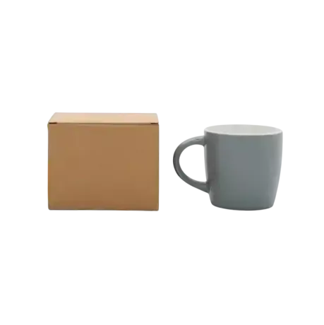 Taza de ceramica gris con packaging